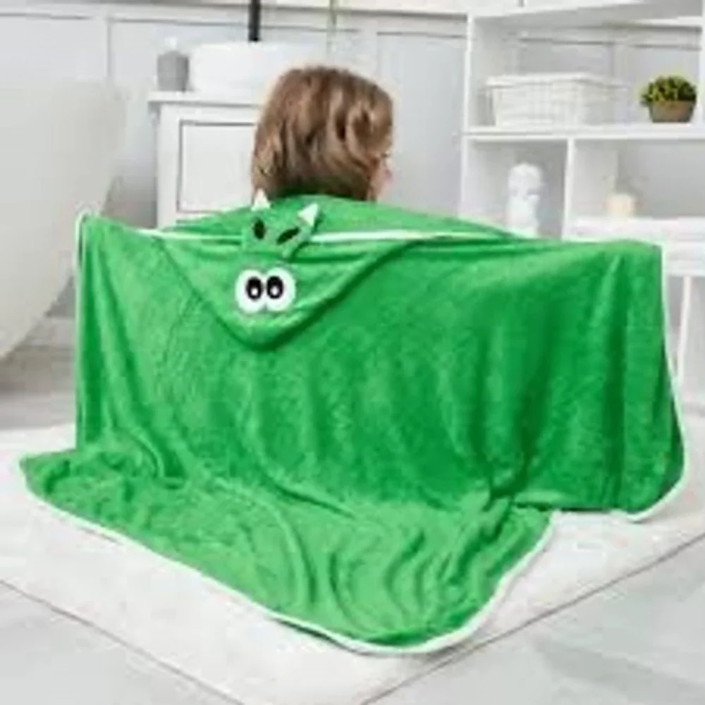 HipHop Panda Bamboo Hooded Baby Towel Green Dinosaur 30x30